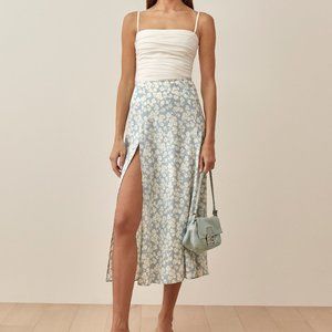 Reformation Zoe Midi Skirt Light Blue Floral